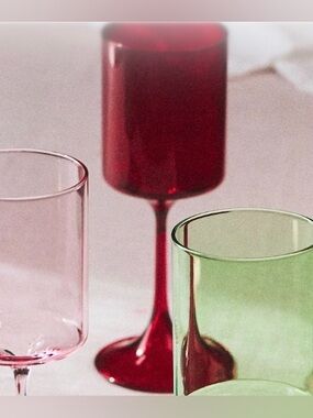 Anthropologie Morgan Red Colored Glass Wine Set 4